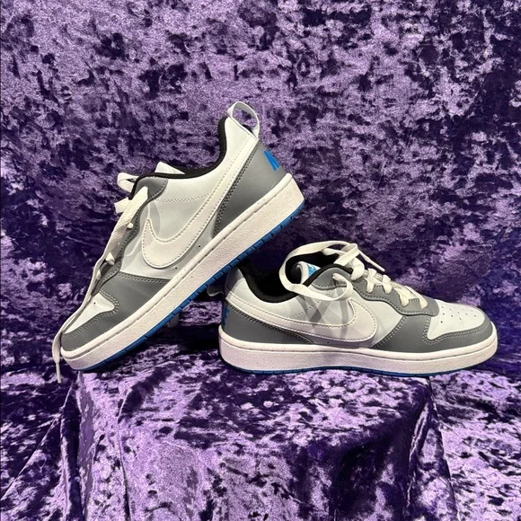 KIDS' NIKE BIG KID COURT BOROUGH LOW RECRAFT SNEAKERS  BLUE AND GREY~5Y - Picture 2 of 6